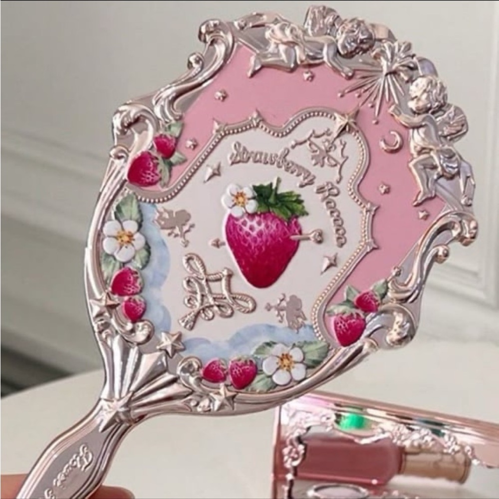 Flower Knows Strawberry Rococo Handheld Makeup Beauty Mirror Pink BNIB - Picture 4 of 13